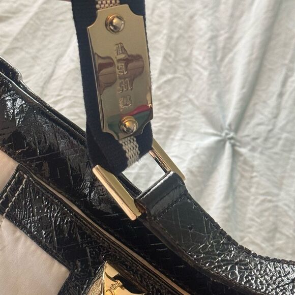 L.A.M.B. Gwen Stefani Stylish Black and White Nylon and Patent Shoulder Bag - Picture 9 of 15